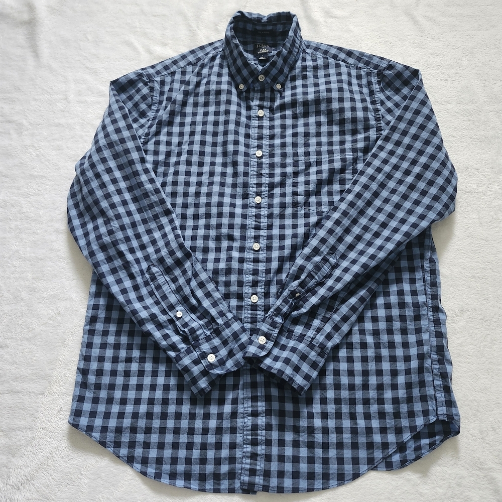 J. CREW Men's Blue Gingham Check Classic Fit Long Sleeve Button Down Shirt Large